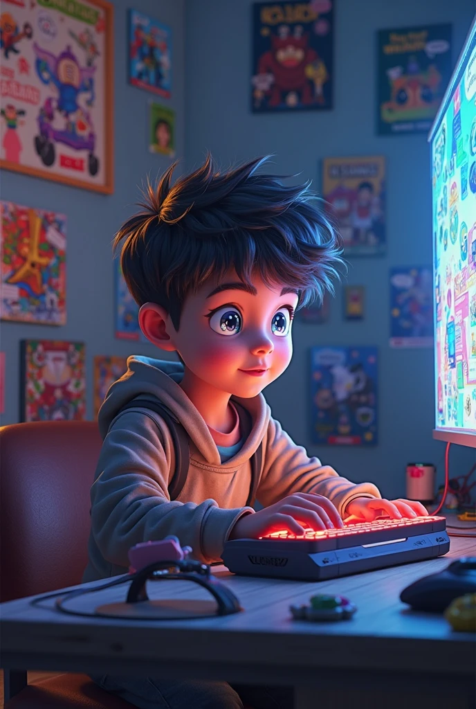(masterpiece, best quality), (Complex lighting), 1 boy, Solitary, Wukong , black eyes, Smile, Sit in front and play games, background in the esports room,(Sulfur storage),(Goatee and gray hair),