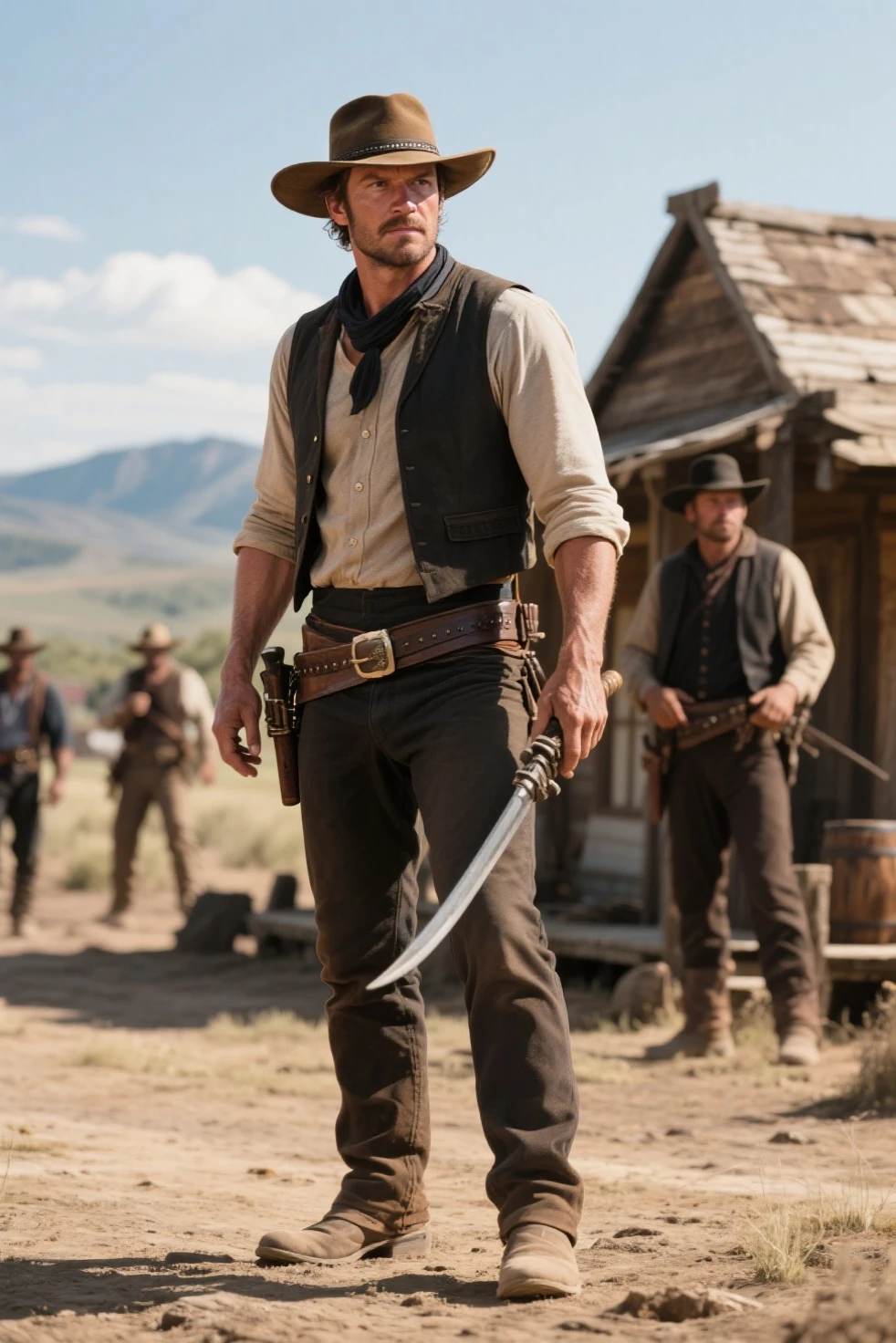 ((ultra detailed, masterpiece, best quality))
<lora:RDR2Arthur:0.8>
RDR2Arthur, 1boy, solo, cowboy shot, short hair, Within a dimly lit saloon, poker table in focus, cowboy vest and hat, a haze of cigar smoke, holding a hand of cards with a poker face