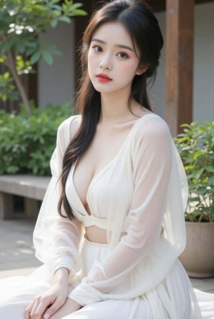 1girl, masterpiece, (extremely intricate:1.2), woman, ultra detailed, finely detailed face, extremely detailed face, pale skin, black_hair, sexy, curvy hair, black medium hair, large breast, high quality, best quality, realistic, ultra realistic, photorealistic, beautiful delicate eyes, highest quality, highres, Raw Photo, 8k, detailed eyes, highest resolution, (exquisitely detailed skin), light smile, curvy, calm lighting, perfectly drawn eyes, sexy pose, ((deep dark, night, dark theme:1.1)), depth of field,(((in a park, standing, sexy dress, large breasts, cleavage))), realistic breasts, lusty smile,