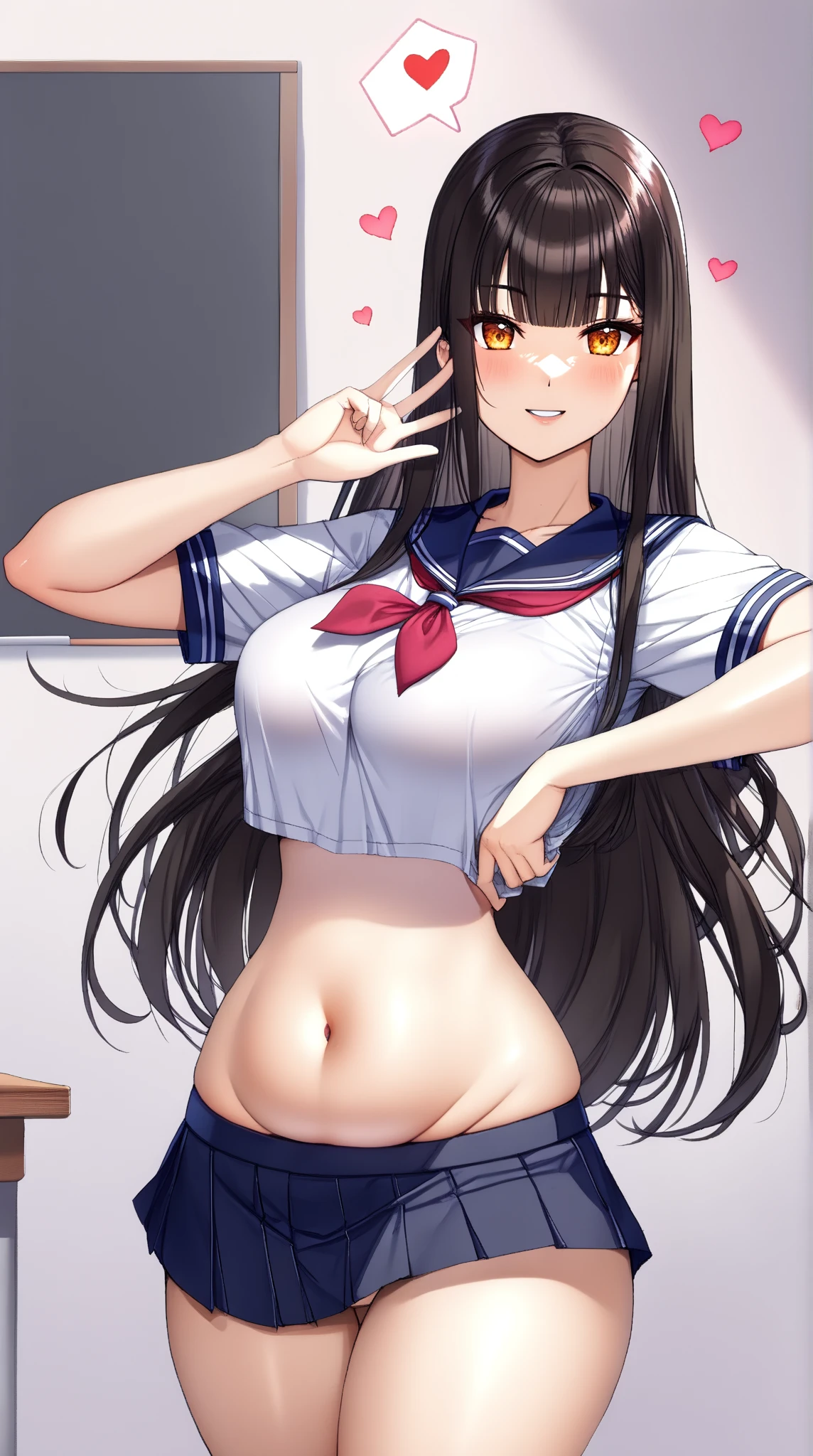 Amazing Chitanda, There is only one beautiful girl，Purple Eyes, Black Hair, Very red face，White skin，Skin Reflection，Naturally straight hair, Straight bangs，Extremely refined，Open lips，Long flowing hair，Beautiful Girl, Like a dream，Slim，Soft, (Sensual), (Kawaii), Dream quality，Uniforms，in the classroom，Skirt lift，Transparent clothes，no pants，Showing breasts，Show your thighs，Showing collarbone，Show your neck，Exposing the groin，Show your belly button，No pants，extremely shy，Ultra-high resolution, (masterpiece:1.2, best quality), (Delicate and beautiful eyes: 1.2), (Beautiful and delicate face)