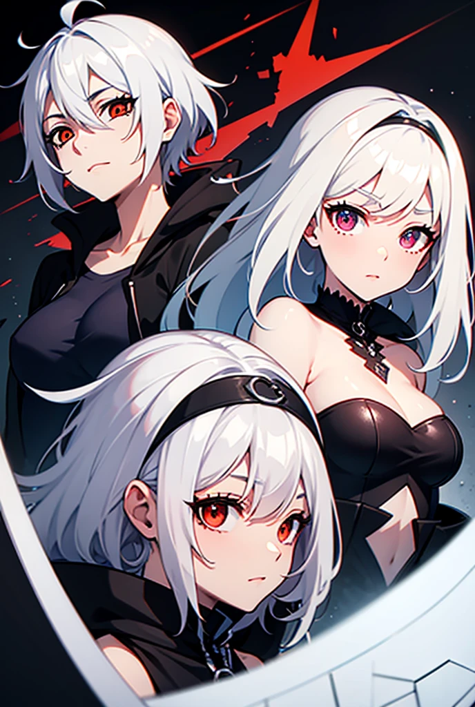 Long white hair, crimson eyes, evil, sexy, black and red clothes, evil face, evil, serious look, gloss lips, sinister, front look, bloody, gloves, close up, portrait, beautiful eyes, big white, dark place, night, sensual, straight hair cut, clear skin, evil, young 30 years girl, adult girl, solo, red, very long hair, ankle length hair, handsome older WOMAN,crimson-eyes,crimson pupils,Long white hair,Hyperresolution,accuracy,Detailed rendering,(Image of fine hair)(topquality)(Masterpieces of masters)(High degree of completeness)(A sense of atmosphere)tmasterpiece,Super detailed and super detailed(((full-body)))(((Sexy black latex outfit)))