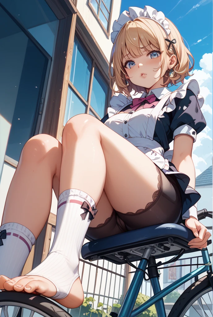 (masterpiece, highest quality, delicate details, 8K:1.2), nice hands, perfect hands, By Guido Daniele, Michishio pacific saury KC, (((((throw))))), medium breasts, twin tails, double bun, bun hair, short twin tails, mini skirt, medium breasts, (((from below))), (panty shot), (((((throw))))), ((((crowded train)))), ((((sitting)))), raise one leg,
