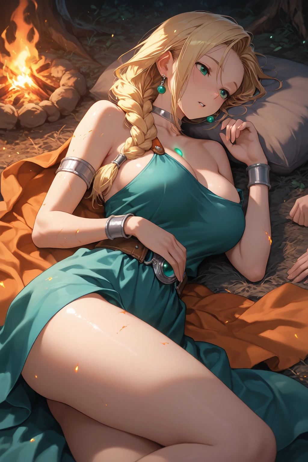 tinkerbell rapidly smoking cigarettes while masturbating, touching pussy, hand on pussy, sucking very hard on cigarette, the cigarette ash is growing very long, the cigarette ash is very long, nose exhale, deep drag, lots of cigarette ash, short green dress, yellow hair, bun,