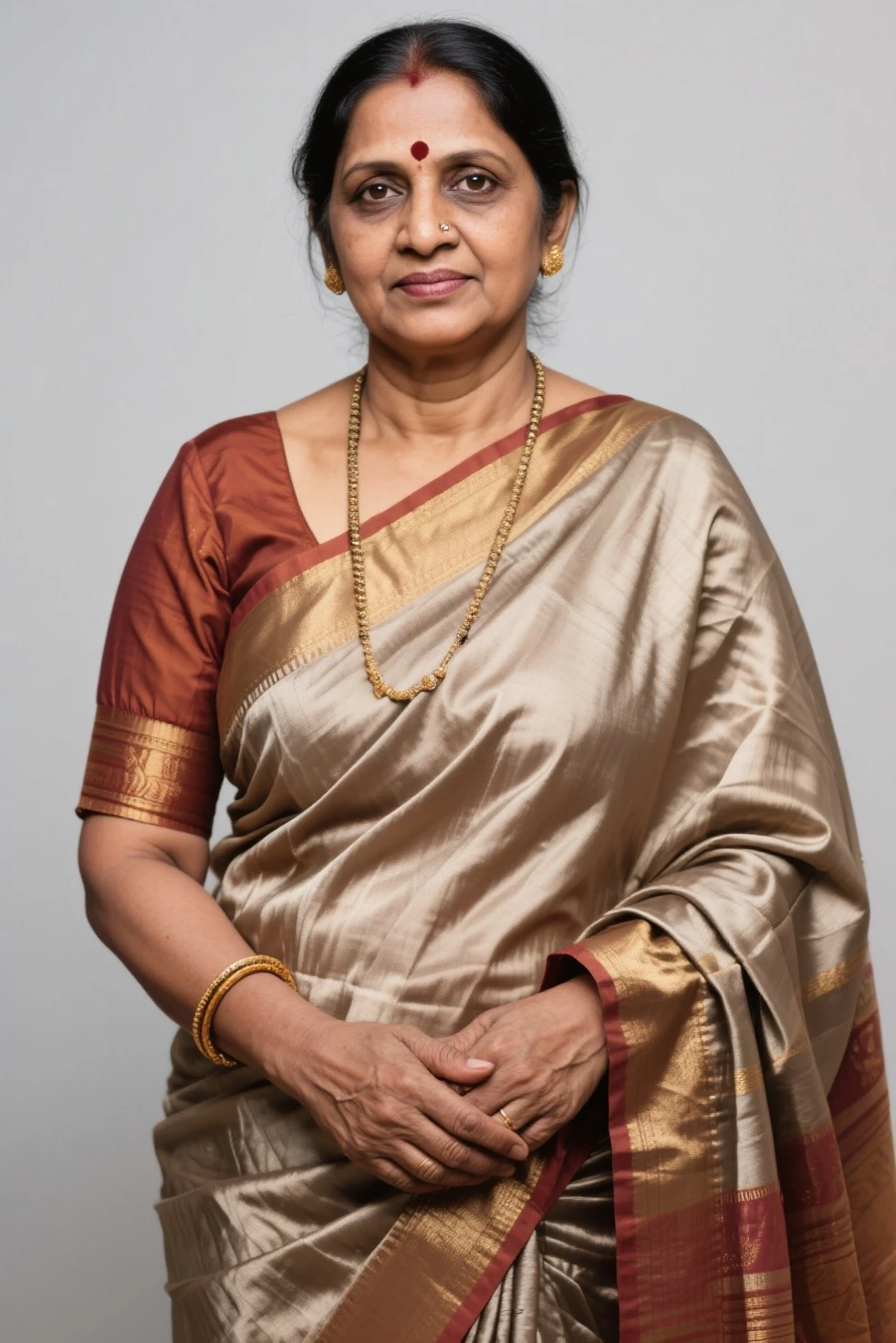 A beautiful Indian woman in her 50s, wearing a traditional saree.
Her kind eyes and warm smile reflect her nurturing personality.
She has a full figure, which is typical for her age and ethnicity.
Show her engaged in various household chores throughout the day, such as cooking, cleaning, or reading to a .
Focus on capturing the beauty of everyday life in an Indian household.