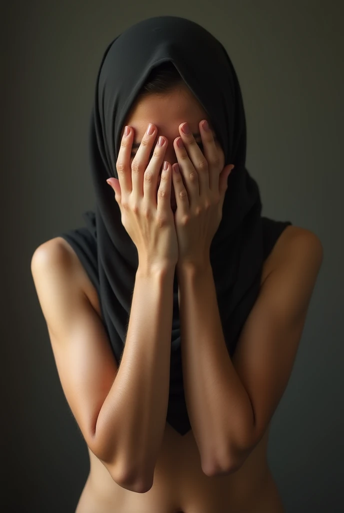Photo of a woman wearing a hijab being strangled