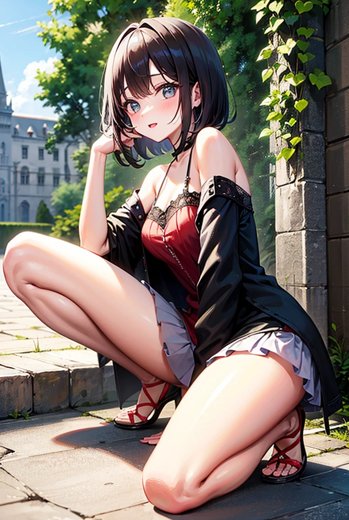 1girl, squatting,