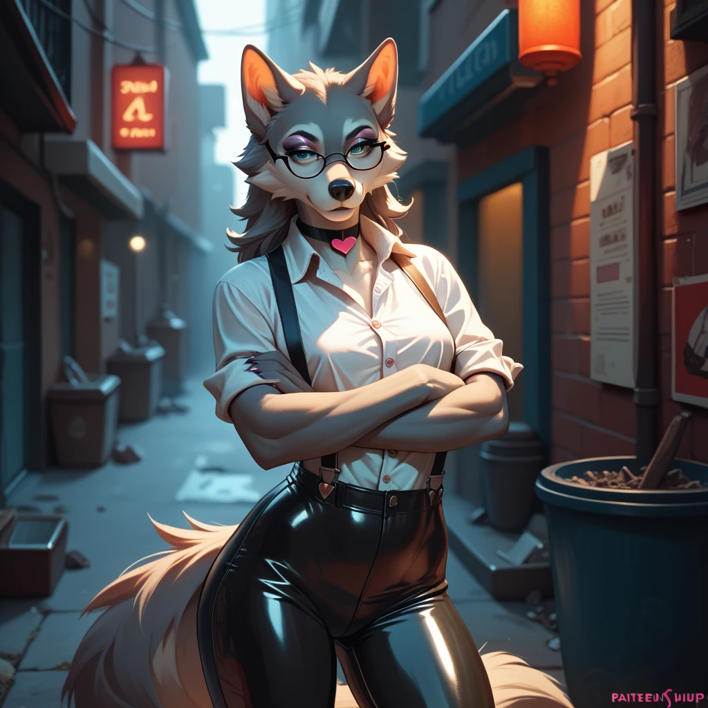 sfw, uploaded the e621, beautiful and detailed,woman (((female))) ((anthro)) wolf Lykaios, Ross Tran, by ruan jia, by zaush, by foxovh, lighting cinematic, seductor, wolf Lykaios, dark fur, thighighs, (huge chest) foxovh 1girls ai_generated masterpiece:1.2, best quality, realistic, (real picture, intricate details, depth of field), beautiful blonde woman, she has striking blue eyes, highly-detailed, perfect face, (huge breasts:1.5), (skindentation), thick thighs, wide hips, small waist, tall, (huge ass:1.2), blushing, sexy, Detailed body , (Detailed face:1.1), (perfect aig chest:1.3), thick eyelashes, long eyeslashes.Perfect dynamic composition, (gals:1.2), cleavage, Jewelry, earrings, Red jacket, Open your clothes, Tied shirt, tented shirt, Unbuttoned shirt, bra peek, Lace-trimmed bra, Belt bag, Belt bag, Pleated skirt, Lace-trimmed legwear, garter strap, See-through, hoop earrings, Gal, Evil smile, Seductive smile, blush, Pose Seductive, (Seductive smile:1.4), thick lips, Street, night sky 8k, 4K, masterpiece, Best Quality, Fantasy, Extremely detailed, Convoluted, Hyper Detailed, Detailed eyes, (Perfect face), Illustration, Soft lighting, (Specular lighting:1.2), Looking at Viewer, SFW,