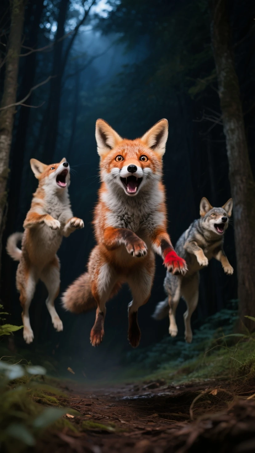 Golden fox in the full moon、sprinting