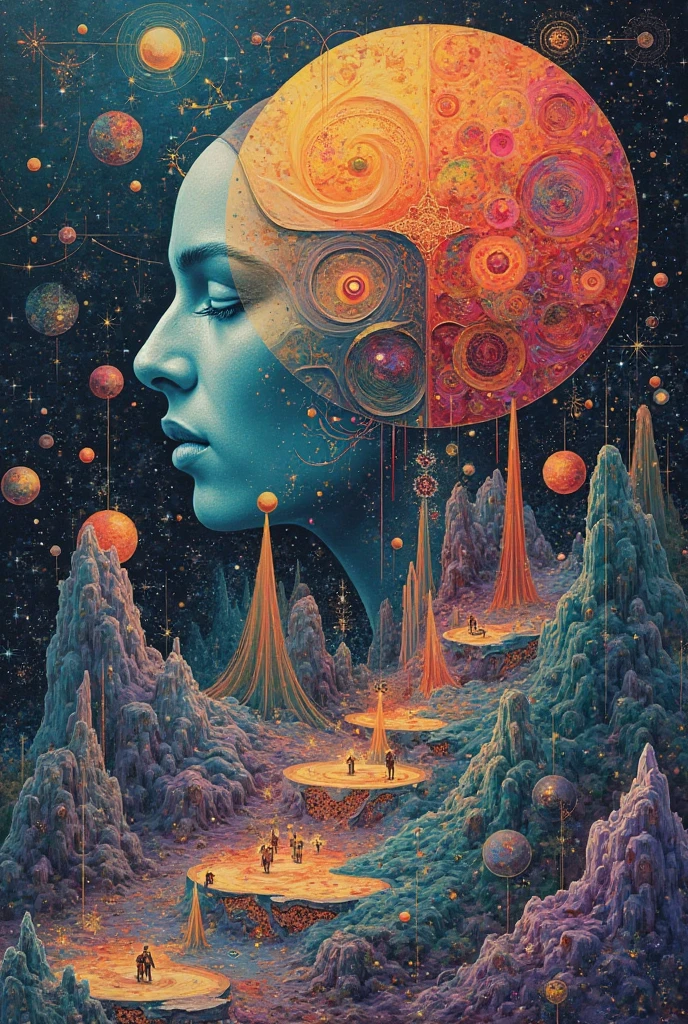 Estilo Snthwve Nvinkpunk, (Humanoide de cuerpo completo flotando en el espacio usando gafas VR ), (amazing colored soap bubbles), por jeremy mann, por sandra chevrier, por dave mckean y richard avedon y maciej kuciara,  alto detallado,  centered in the middle of the composition , espacio de realidad virtual , galaxias de circuitos conectados mezclados con planetas , Virtual reality concept vector illustration. centered illustration en el fondo espacial de circuitos electrónicos entre estrellas y galaxias..centered illustration
