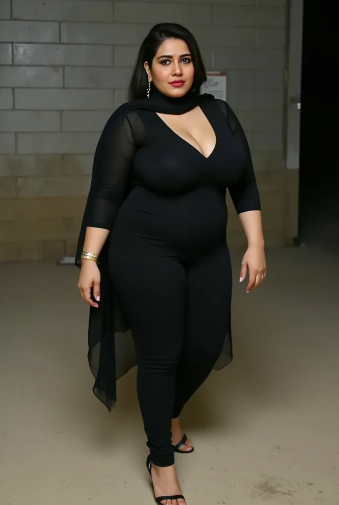Black curvy woman 4c hair baby blue ourfit indoors