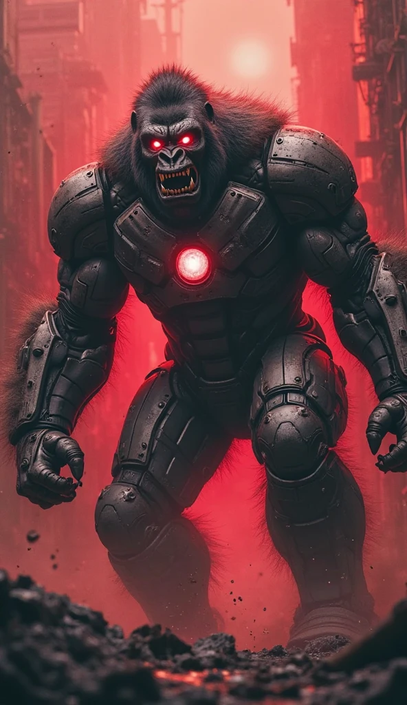 Draw me a robot monkey monster that throws burning bottles