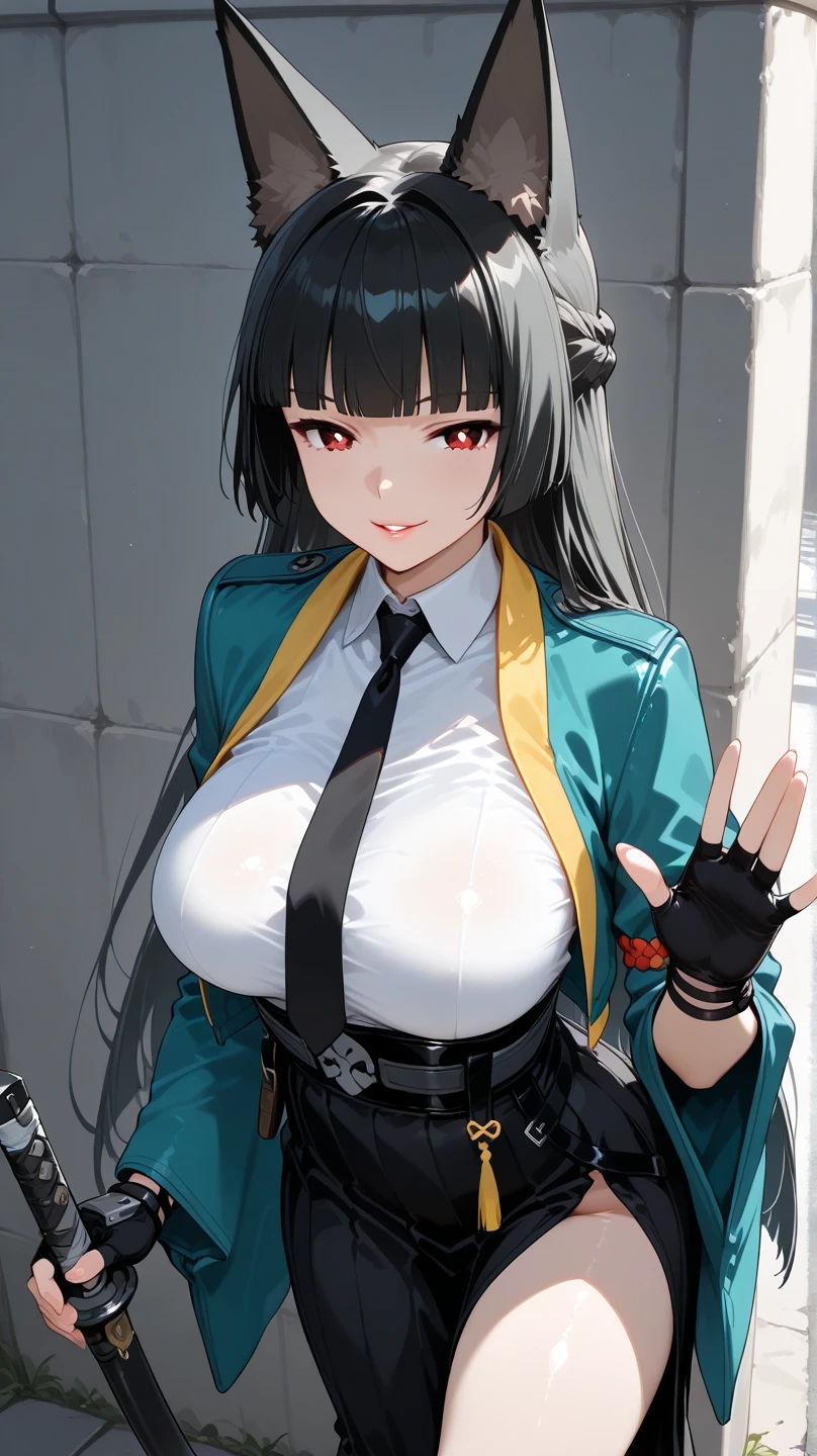 1girl,black hair,red nails, long hair, large breast, blush, lipstick,,jewelry, earrings, Hot girl, baddie, bad attitude, mean girl, crazy, smoking, sensual, attractive , masterpiece, best quality, highly detailed, fantasy , a anime girls in armored dress holding a sword
posing for a picture, evil smile, smile, open mouth, breastplate with open cleavage, cleavage, warrior
outfit, ecchi anime style, anime girls, ecchi style, (nsfw) not safe for work, ecchi, digital anime art!!, in
anime style, official artwork, visual novel cg, beautiful anime girl, anime style 4 k , loincloth, exposed
belly, exposed navel, exposed midriff, exposed lower belly, pencil skirt armored, castle,inside castle
