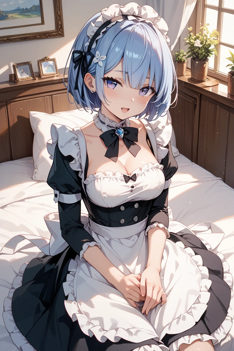 Beautiful girl in maid、(Top quality illustrations:1.2), (pretty girl:1.1), (1 girl、17 years old、Top quality illustrations:1.2), (1 girl、smile、Medium chest、Beautiful breasts、Highly detailed eyes:1.2)、Bright blue hair、Short Bob Hair、(Black and white maid costume、White knee-high socks) 、sit、sexy、White background、Simple Background