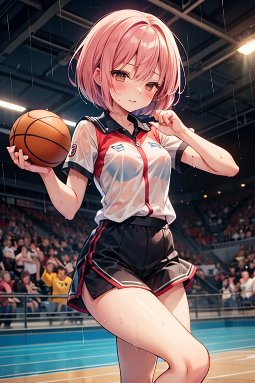 (masterpiece: 1.2)、(Highest quality: 1.2)、Highest resolution、Very detailed。 BREAK。 ((Anime girl in sporty uniform))、Transparent Girl、(1、athlete、16 years old: 1.3)、A look of determination、Energetic pose、Short Spiky Hair、Bright Eyes、Toned body、(Highest quality: 1.2)、Very high resolution、Very detailed。Expressive eyes、Beautifully detailed lips、High resolution detailed hair、Perfect Face、Healthy Skin、Powerful hands、Perfect lighting。 BREAK。 ((Sporty uniform with team logo))、((White polo shirt、Red tie、Black pleated skirt: 1.3))、Athletic jacket、sneakers。 BREAK。 (School gym)、Basketball Court、Sports equipment、Team Banner、(Cowboy Shot View: 1.2)。 BREAK。 ((positive: 1.3))。 BREAK。Digital Animation Art、Sports anime style illustration
