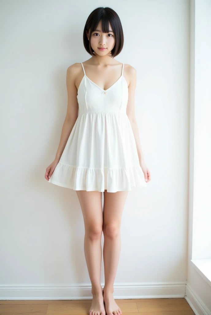 8k,masterpiece,Portrait Photography,Japanese,8-year-old girl,Big eyes,Fine grain,delicate,Extremely small breasts,Neat,Cute outfit,Magical girl,Bright spot,The light makes the clothes transparent,Girlish clothes,Summer Dresses,separate,Quite short in length,My belly is visible,Light white clothes,Neat服,Cute earrings,Tank top,Extremely short skirt,Micro Mini Skirt,Micro mini chiffon skirt,Lace hem,Lace on the chest,ribbon,Medium-long hair,Cute Accessories,Cute sandals,Cinematic lighting,Natural smile,Natural pose,Reader model for children's fashion magazine,