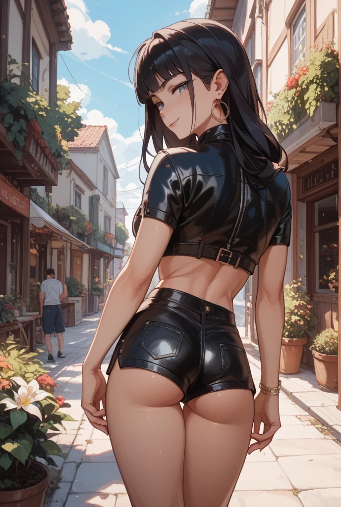 (best quality, masterpiece:1.2), 1 girl, lascivious smile, (medium breasts:1.4), cat ears on head, view from behind, crouched down show ass, medium ass, helpless girl, submissive girl, black hair, short hair, beautiful eyes, yellow eyes, nude, up skirt, black skirt, mini skirt, camel toe, show pussy, background in abandoned building,
