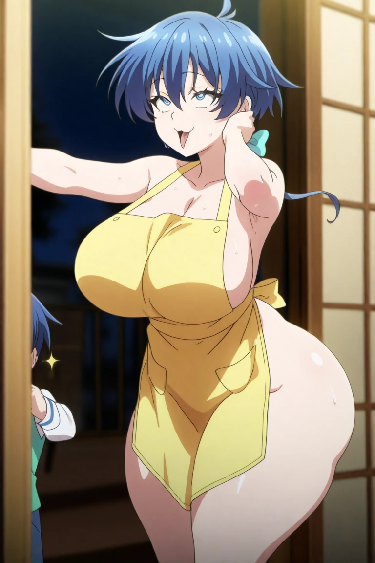 score_10, score_9, score_8_up, score_7_up, (negative_v2 Color_Balance_Calibration:0.8), masterpiece, high quality, best quality, detailed face, BREAK, source_anime, anime screencap, anime coloring, solo, 1girl, Fuwa Kokone, blue hair, medium hair, green eyes, smile, navel, maid bikini, elbow gloves, wast apron, zettai ryouiki thighhighs, very tight, skintight, undersized, lite dark large areola, erect nipples, thigh gap, indoor, standing, holding tray, in the cafe, Breasts Apart, huge sagging breasts, tarechichi, erect nipples, Unshaven black Pubic Hair, hairy pussy, nsfw, sex, (sex from behind, trembling effect, arm grab:1.2), vaginal, barefoot, ugly fat man, three-quarter view, dutch angle, (bouncing breasts, motion blur, motion line), cowboy shot, nakadashi, cum burst