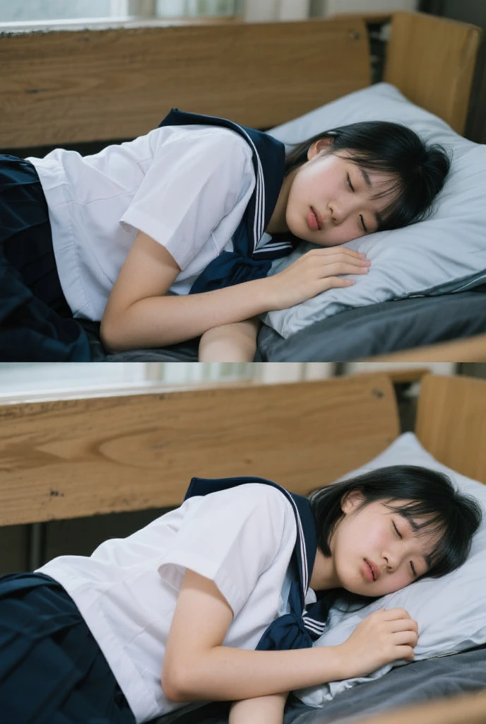 masutepiece、Best Quality、ultra-detailliert、high-level image quality、in school uniform、Girl dozing off in classroom、Calm sleeping face