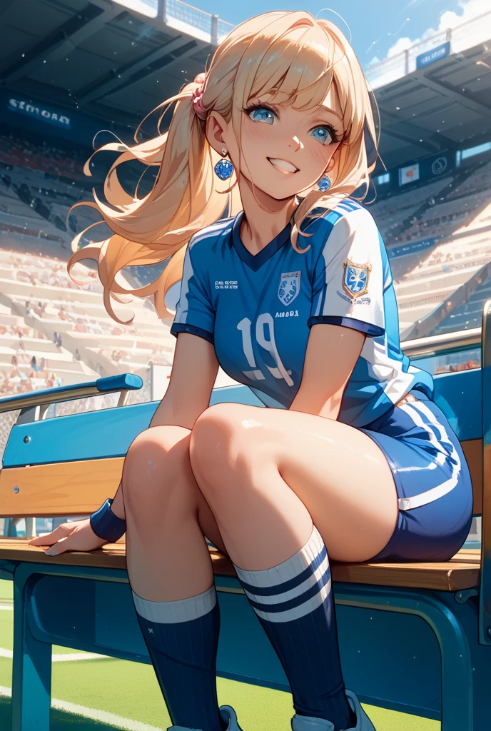 (masutepiece:1.5)、(top-quality:1.5)、(16k wallpaper:1.2)、(Photorealsitic:1.2)、(ultra-detailliert:1.2)、(超A high resolution:1.2)、(Highly detailed and realistic skin:1.2)、(Very detailed and clean sharp eyes:1.2)、(bright blue soccer uniform:1.5)、(cool man and woman couple:1.5)、(squat down and masturbate:1.3)、(Overflowing love juice:1.3)、(In the school soccer club room)、beautiful sunlight from the window、(Slender woman with body shape:1.3)、(Beautiful 18 year old woman:1.2)、Beautiful eyeliner、eyeshadows、Natural Color Lip、(long blonde wavy hair covering one eye:1.2)、the chest is medium、Provocative open-mouthed smile、(Pink sports panties:1.2)、(Ahegao:1.2)