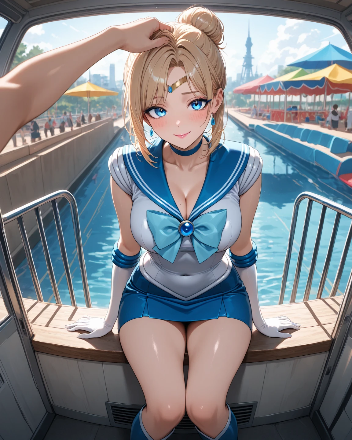(highest quality:1.1), (masterpiece:1.4), (Absurd:1.0), Portraiture, close,
1, Sailor Uranus, KizukiAi,, Big and ample breasts, Aqua Eye, Blonde Hair, Sailor Warrior Uniforms, Sailor collar, Chest Bow, Yellow ribbon, attractive mini skirt, White elbow gloves, By the pool, (smile:1.2), Looking at the audience, Erect nipples、Showing panties、Ultra mini skirt、Micro Panties、(Dynamic pose:1.2)、(Downから見る:1.2)、Camel Toe.Between the legs、belly button、Spread your legs.(Browsing Caution:1.2)、(Down :1.2)、Between the legsフォーカス、Dynamic Angle