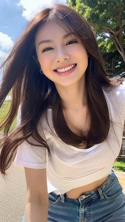 Beautiful girl anchor, Vibrant, Shining Sun, Cute Smile, like々Vibrant, colorful, full of energy, Mobile Photography, Wide-angle lens, Afternoon time, Bright and clear, Real-time Rendering Technology, Unreal Engine, high resolution.