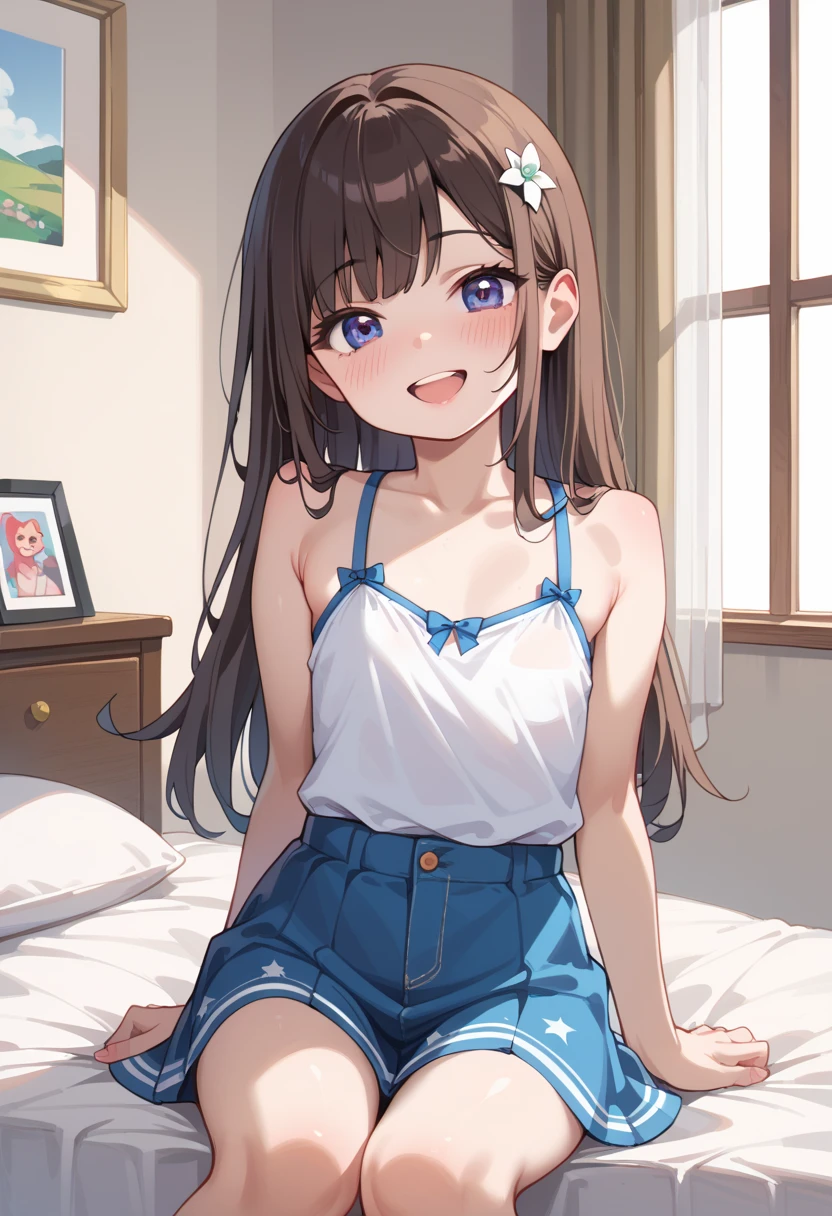 1girl in、A smile、Underwear、Cute underwear、Upper body portrait、Squatting panchira、