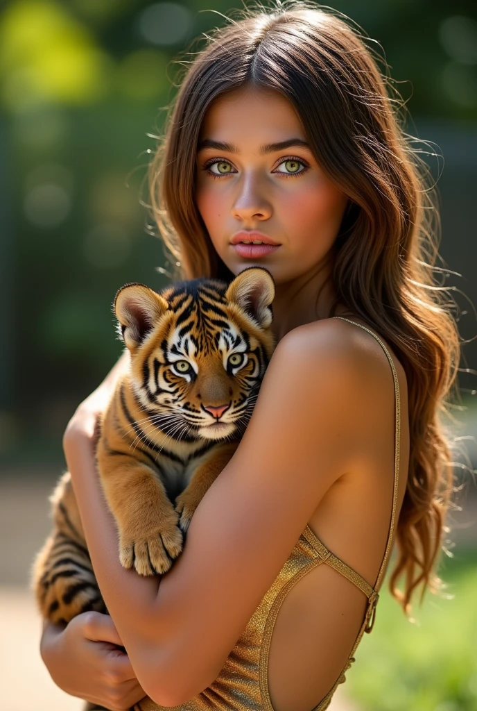 Beutiful girl loving animals