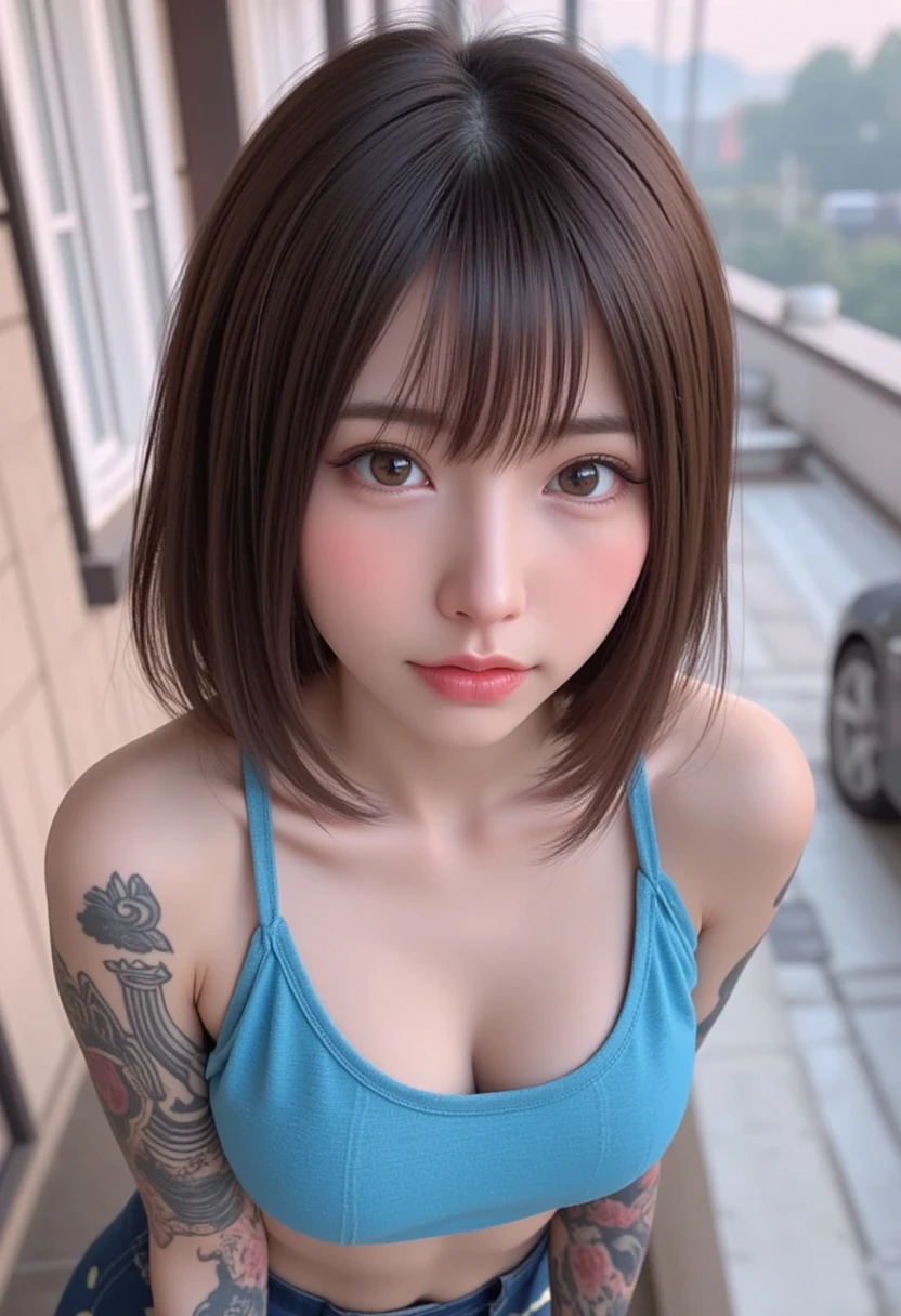 ((highest quality, 8K, table top:1.3, 1 girl, beautiful girl)), cute, dynamism, detailed face, fine skin, fine eyes, lip details, finger details, detailed mouth, tooth details, detailed tongue, round eyes, tear bag, realistic, Raw photo, Natural light, perfect anatomy, High resolution, ((Colorful liquid on naked body:1.2)), Colorful body, colorful background, rainbow colored hair, Sleep alone'Came back, cutout monokini, thighs, masturbation, big breasts