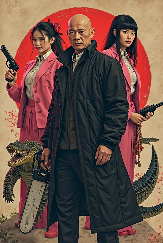 The background is replaced with a sci-fi background，The character hairstyle was changed to the Dragon Ball character style，The figure on the left is a little boy，The pistol in the hand of the character on the right enhances the details