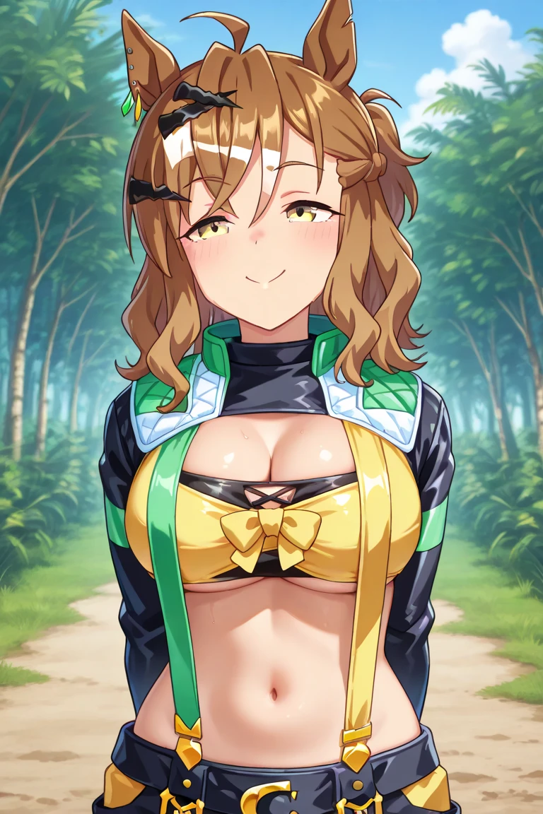 super gigantic breasts,z cup size breasts,wear jackets,masterpiece, best quality, Green bikini,underboobs, Satonaka Chie, outdoors, blowing kiss, one eye closed,