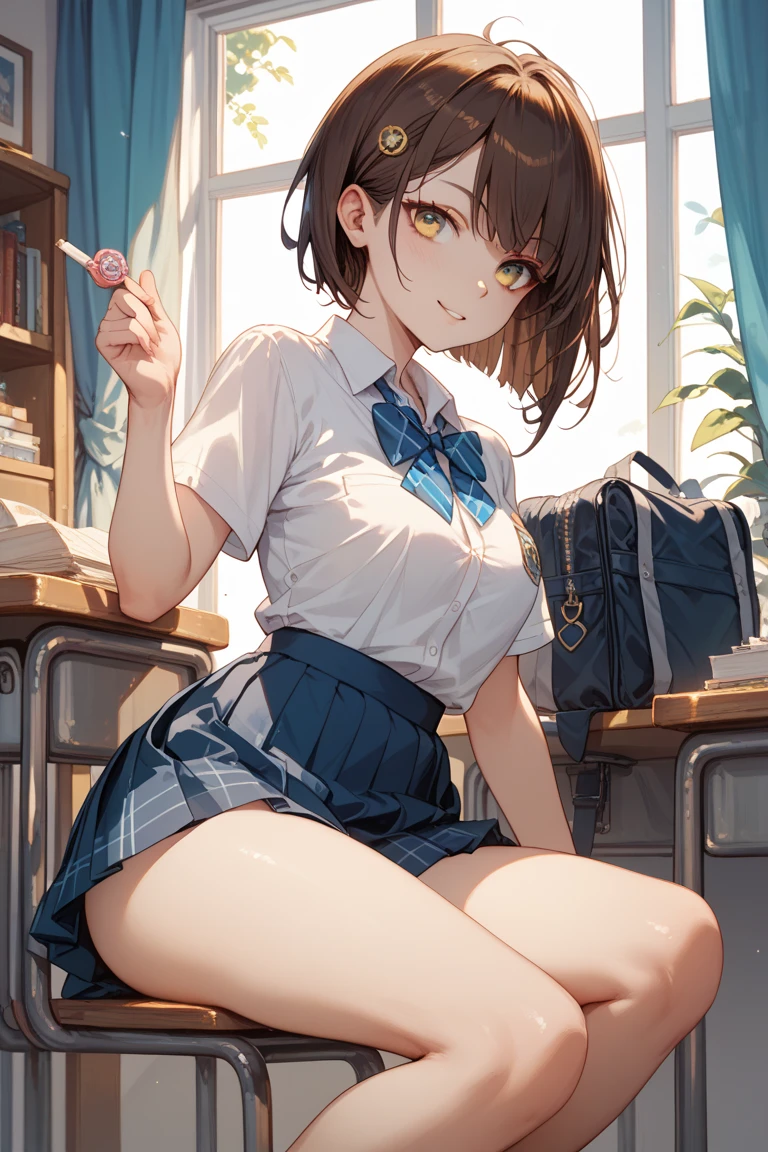 (1 girl), Little,messy hair, brown bob hair,,(rape face),, masterpiece, highest quality, ultra high resolution, 8K, professional lighting, photon mapping,,low saturation,Front view, full length, realistic background, shallow depth of field, perfect anatomy,,((cute:1.8)),((10 years old:1.5))、(classroom:1.5)、1 girl,(cute:1.8), perfect face, seriously,(nose blush)、(small breasts:1.8),10 years old，(school uniform:1.5),(good:1.8)、(clothing lift:1.2)(skirt:1.6)、(bottomless),(asshole big anus:1.3), Detailed description vagina,Show butt hole、pain, (blush:1.5), Please think back:1.5, (open anus:1.6)、(flat chest:1.2)、think back:1.5, (open anus:1.6),(retrospective perspective:1.3)