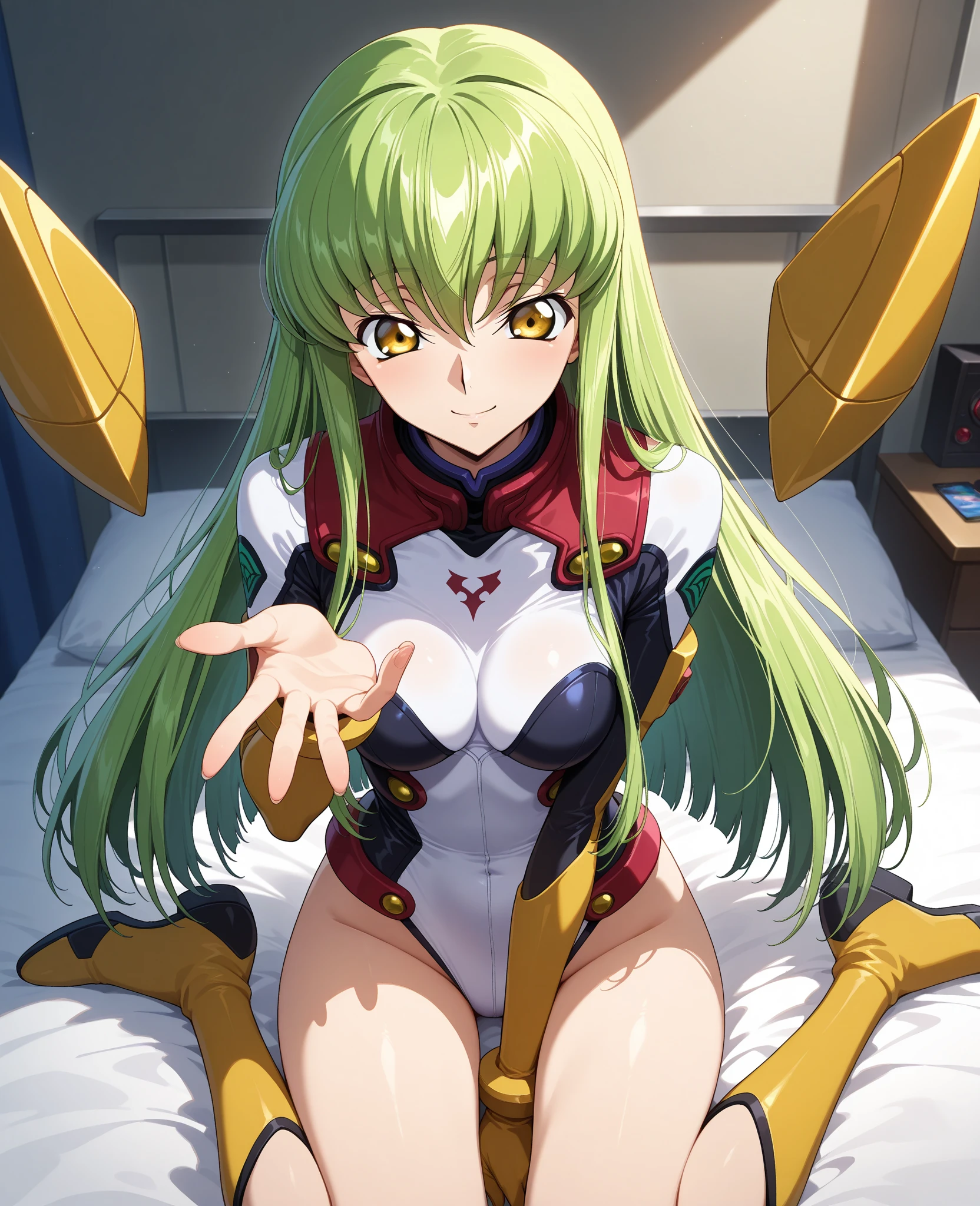 (High resolution)、((The girl is standing))、((Emotionless, blank eyes、Expressionless)), (Magic Warrior)、(FINAL FANTASY 6_Tina)、low length、(thin)、(( girl))、(Transparent fair skin), (((child girl)))、Wavy、(Green Hair)、ponytail、Purple scrunchie、((Forehead))、Big eyes、Grey Eyes、purple shoulder armor protector, (Red leotard)、A transparent light purple cloth is wrapped around her waist.、red wristbands、(covered nipples), ((Angle from below1.5)), Covered navel、(Thighs), crotch、(Red Armor Boots)、(Angle from the bottom of the girl), ((A boy lying at her feet exposing his crotch)), (at a research facility)、((Colorful balls of light appear all around))、((Cast magic on the penis))、(((penis))), (((eject cum))),