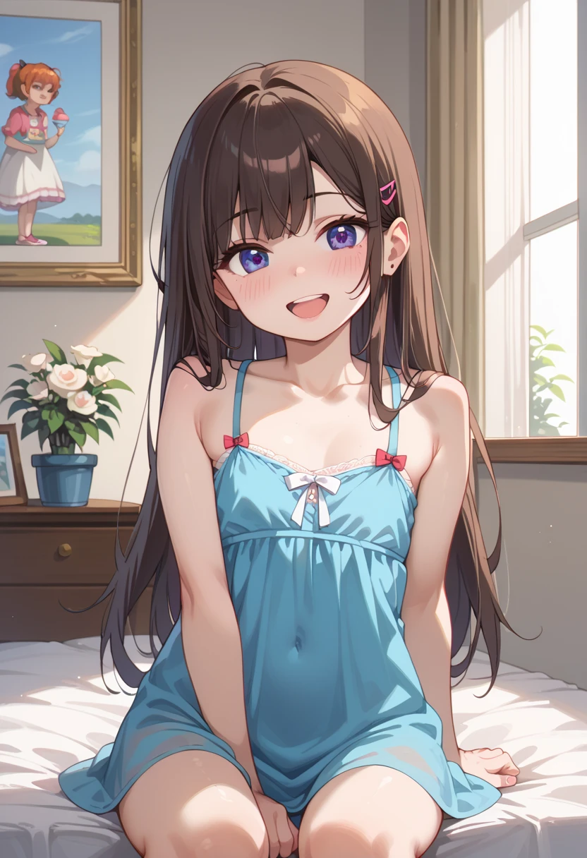 1girl in、A smile、Underwear、Cute underwear、Upper body portrait、Squatting panchira、