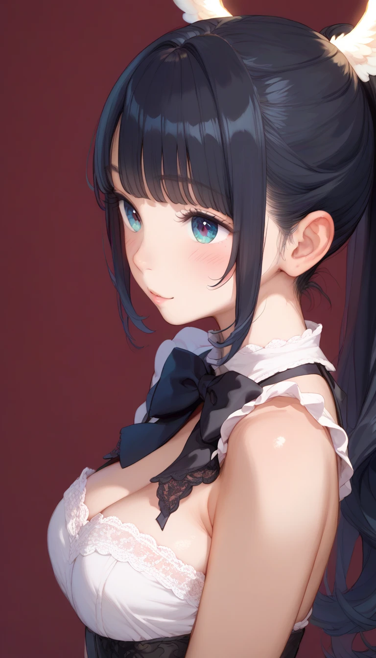 ultra-quality, ultla highres, Hyper Detailed, High contrast, superfine illustration, creative refinement, maid, ssmile, Cleavage is visible