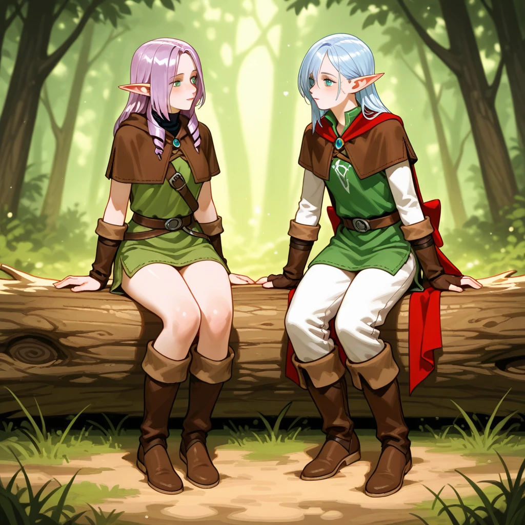  Make a picture where a fairy is getting tied up by a female thief in the woods,  bound