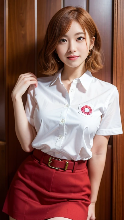 Best Quality, Masterpiece, Ultra High Resolution, (Realisticity: 1.4), Original Photo, 1Girl, Mature, White JK Uniform, Film Lighting