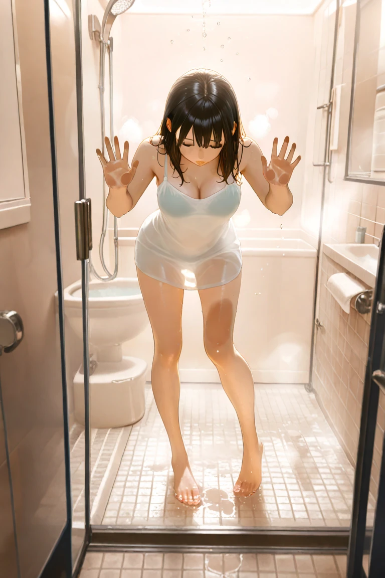 Small breasts,flatchest,Water flows from the lower body