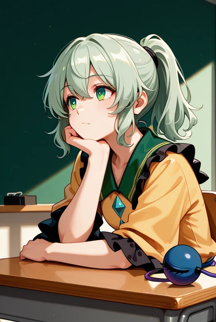One person, , UHigh resolution, retina, masterpiece, Accurate, Anatomically correct, Textured skin, Super Detail, Attention to detail, high quality, Awards, 最high quality, High resolution, High resolution, 4K,(anime,8k,masterpiece, 最high quality, 最high quality,beautifully、aesthetic:1.2,Professional illustrations:1.1,Super detailed:1.3,Perfect lighting),Very detailed,Most detailed,Incredibly absurd,High resolution,Super detaileded,Complex:1.6, Cute pose,Green Hair,Orange jacket,