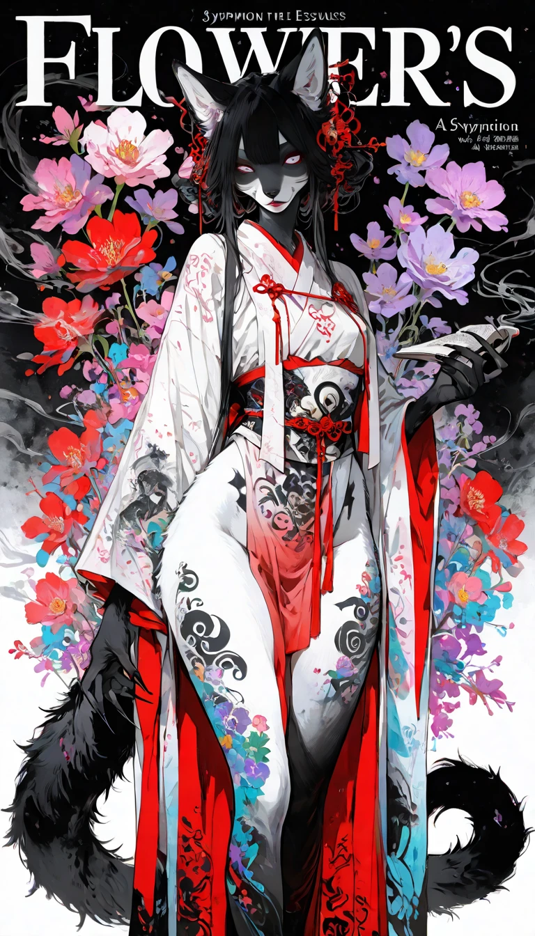 Geisha sexy demon black and white drawing