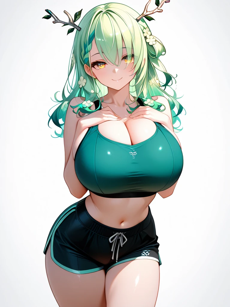 (SFW:1.5), ((Breast expansion)), (Oversized breasts, tetas enormes, Pechos enormes, tetas gigantes, Proporciones corporales exageradas, proporciones corporales antinaturales, Fantasy body proportions, Breast expansion, Large breast proportions:1.5), Galardonada obra maestra de arte digital de sorprendida mujer de anime Oppai sonrojada con cara ultra detallada con camiseta sin mangas con ojos detallados con enormes tetas, Dormitorio en el fondo, Unidad 8K Fondo de pantalla, Ultra detallado, beautiful and aesthetic, Perfect lighting, 16k, 8k, UHD, Soft lighting, Kinematic, Clave visual, a high definition, La mejor calidad, Obra maestra, inmersivo, Ilustraciones digitales, solamente, Cara detallada perfecta, ojos detallados, Altamente detallado,from her knees up