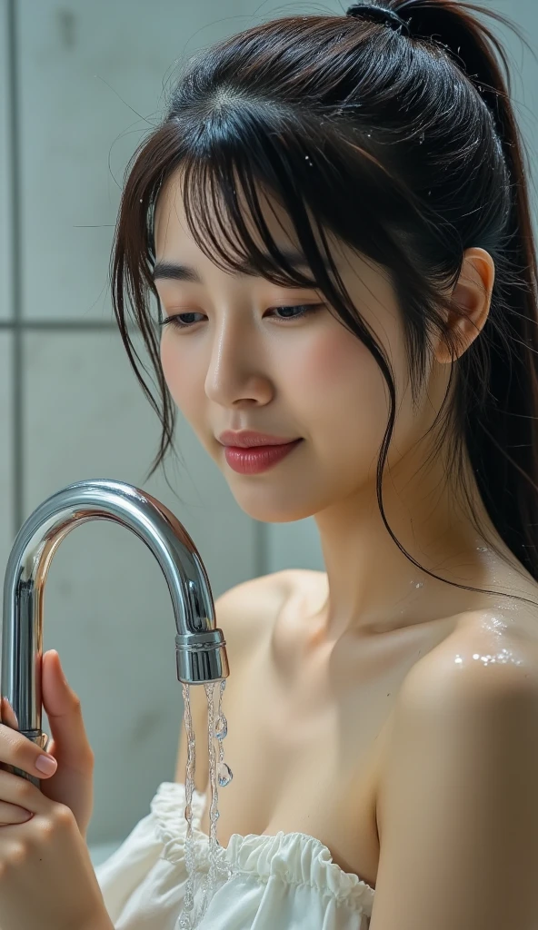 (I take a shower:1.3), (:1.3), (Highest quality:1.4), (Very detailed), (Very detailed美しい顔), naked, (Baby's physique:1.2), Great face and eyes, iris, (Flat Chest:1.5), (Skinny body type:1.5), (Look up:1.5), (Face close-up:1.2), From below, Hotel Bathroom, Smooth, Very detailed CG synthesis 8k wallpaper, High-resolution RAW color photos, Professional photography, Light, BackLight, dream-like, impressive, Written boundary depth