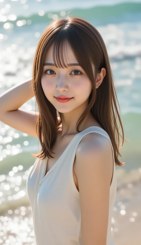 ((最high quality、8K、masterpiece:1.3)),neat butt shape,hip size90cm,Keep the butt line firmly,full body photo,bikini brown swimsuit,Large swimsuit area,bite into the butt,Looking back from behind,sexy,Clean bat line,Fair skin,black dot on the lower left side of the lip,25 years old,table top, Photo taken from 10m away,best image quality, high quality, ask a photographer to take a photo,don't imitate hands,japanese girl,beautiful,cute, small face,Mole on the lower left side of the lip,A photo taken far away from the subject,smile,eyebrows are closely spaced,smile,rural scenery,bust90cm,gravure idol figure, get used to that, get used to that eyes, get used to that skin, beautiful skin, 超High resolution, (reality: 1.4),Very beautiful, Looks a little young, beautiful skin, thin, (super reality), (High resolution), (8K), (非常にget used to that) (beautiful and fine eyes), (超get used to that), (wallpaper), (get used to that face), looking at the viewer, small details, get used to that face, smile, look straight ahead, look straight ahead, Angle from the waist up, realistic pictures, bright lighting, professional lighting, mature woman, (brown hair, medium long hair, layer cut, swaying in the wind, bangs),blur the background,Big eyes,narrow space between eyes,Clearly define the shape of the hand and fingers,small mole on the lower left side of the lip,that'that'It's not a selfie,full body photo、big breasts、In underwear、upper body photo、style positive photo