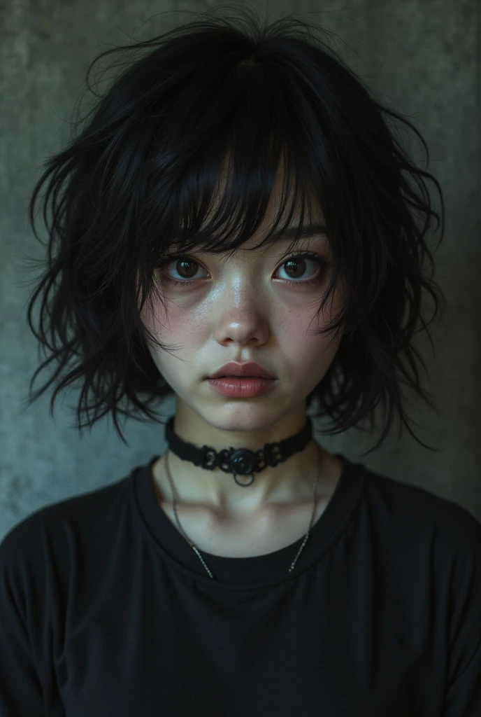 (highest resolution, distinct_image) Best quality, single person, one woman, solo, masterpiece, highly detailed, semi realistic, black short hair, black hair, bangs, 18 years old, mature, light blue crop rop, military crop top, indoor background, gentle, authoritative, powerful, exquisite facial features, exquisite facial features
