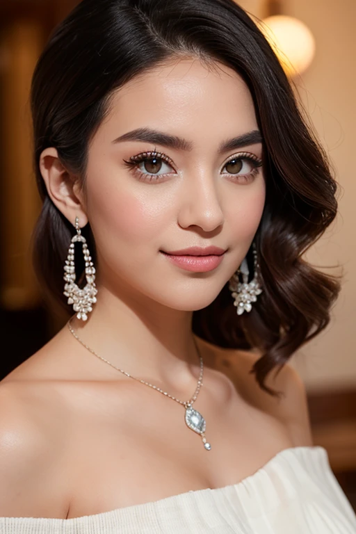 um magnifico colar de diamantes e ouro branco com uma linda esmeralda ao centro, Attention to Detail, o brilho e a beleza da joia, em um estojo de veludo vermelho, detalhes intrincados, the jewelry is very beautiful, slightly blurred cinematic background. --auto