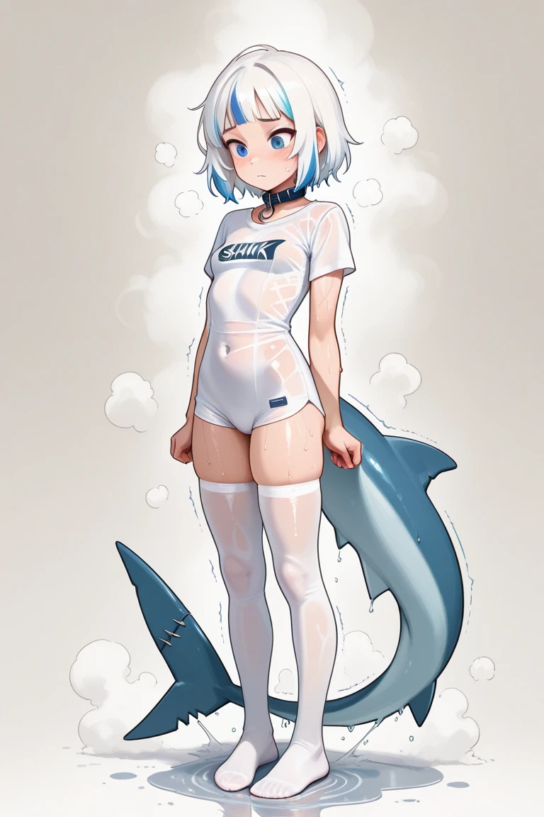 Silver Hair、Red eyes、Fox ears、girl、Small breasts、ponytail、girl、Small breasts、Bright smile、Looks about 15 years old、Petan Musume、He is short、Gym、【prompt】
break (Old style sportswear for Japanese schools:1.3), ((Soft cotton material, matte material):1.3), (Oversized soft cotton short sleeve U-neck white tunic:1.4), (Blue line on the top outline:1.3), ((Slim fit, Perfect fit) (Dark blue panties, Deep blue athletic micro shorts in soft cotton, Soft cotton dark blue bloomers):1.3), ((between legs, Upper thigh skin):1.3), (White socks:1.3), (Sneakers:1.2),