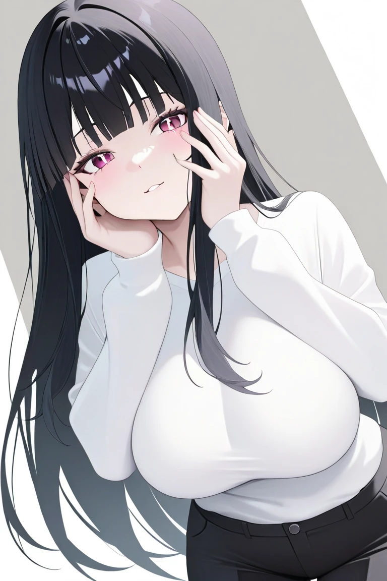 masterpiece,best qualtiy,anime,FellatioGesture,fellatio_gesture,1girl,blush,open_mouth,tongue_out,white sweater,small breast, Half-clenched fist, neste