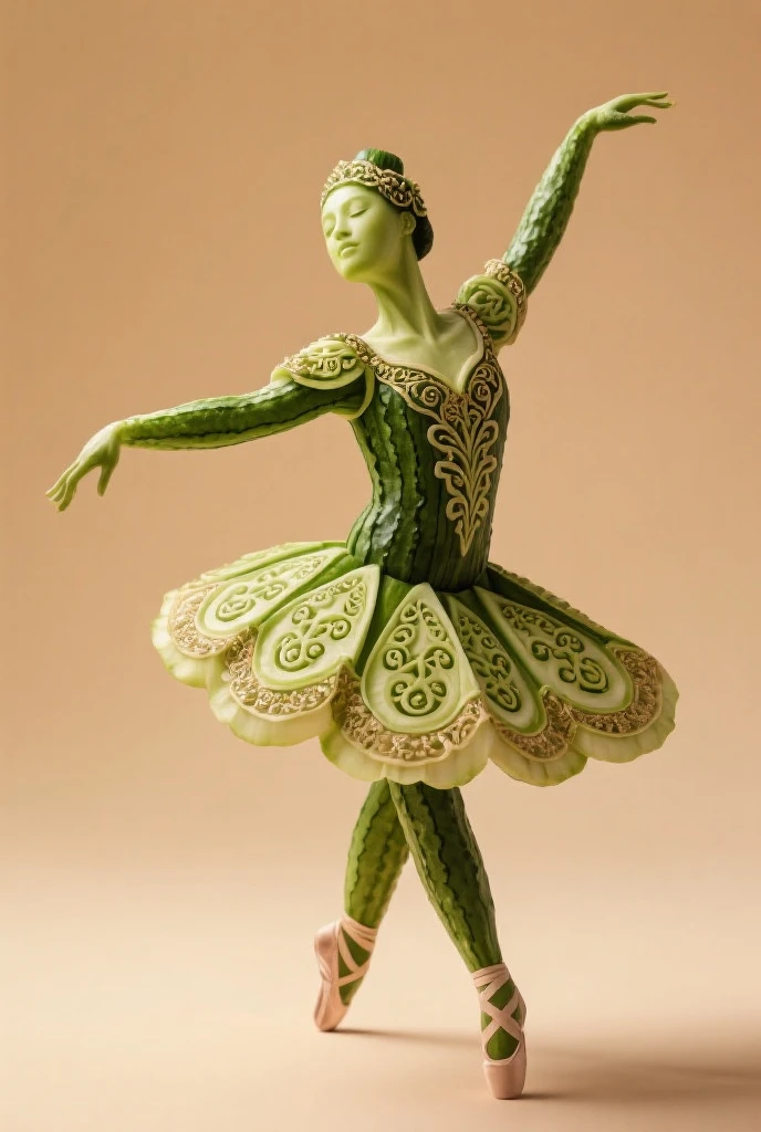A girl with the body of a flower with long stems of and pink flowers on her head and leaves and wearing a green lèotard dancing with a Honey bee