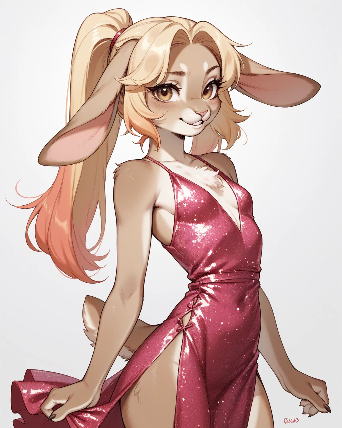((Masterpiece)), ((Best Quality)), (Very Detailed), ((Very Detailed)), 4K, (8K), very aesthetic, absurdres highres, 1 girl, (anthropomorphic Rabbit, furry, kemono:1.5), beautiful woman, tall, long eyelashes, athletic body, Flamenco dancers in red dresses dance passionately on stage. Sweat glistens on her body, and her movements are both supple and powerful. A spotlight shines on the dark background, bringing out the silhouettes of the audience. Warm colors and dramatic shadows emphasize the dancers' passion and tension. The movement of the dress adds dynamism and sharp concentration can be seen in the dancers' eye,