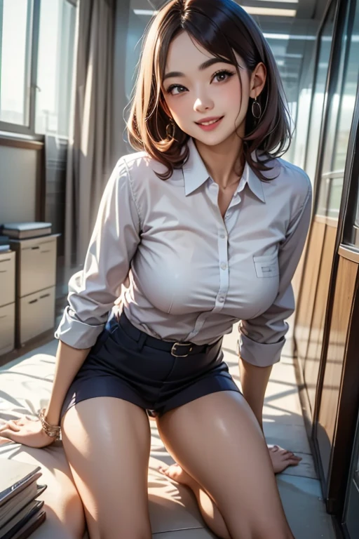 masutepiece,Best Quality, Ultra-detailed, Illustration, (Realistic:1.2), 1girl in, Solo, Female masturbation,NSFW,beautiful japanese milf,agitation,Spread legs,breast hold,Breast squeeze,Beautiful Finger,Woman on top,vaginal,SEX,dark tan skin, Caramel brown hair, crass room, Yuri, intimate, Blazer, Super Glamorous, gals, vests, pantyhose, Pleated skirt、NSFW