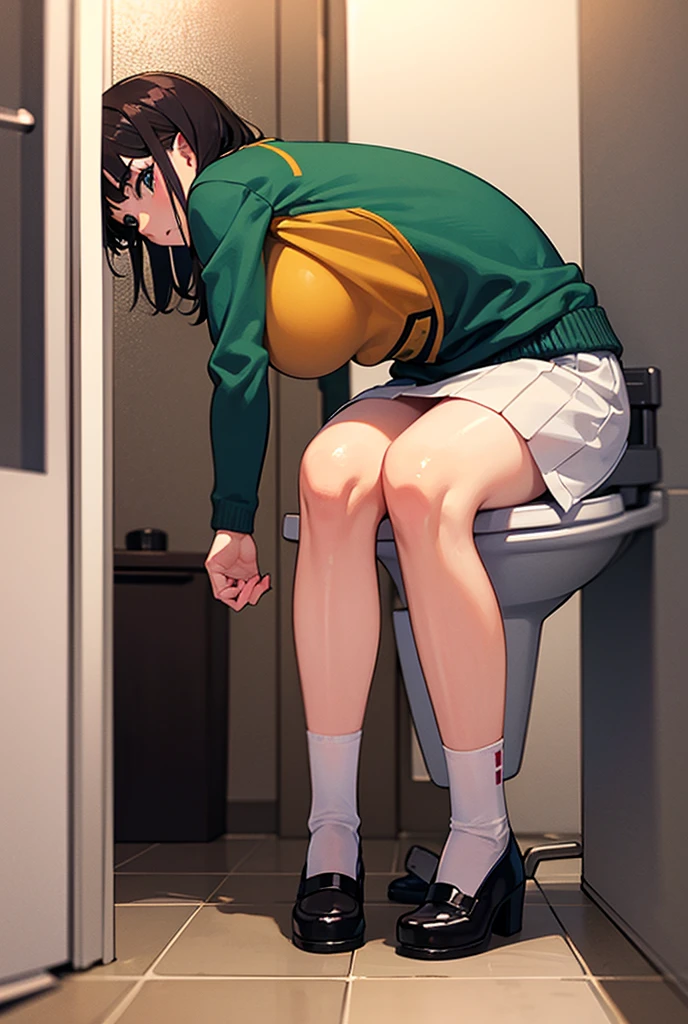 ((Bright white cropped shirt、Tied shirt、Red Hot Pants、shortpants、Modern fashion、High-cut sneakers))、20yr old、a blond、long twintail、Curled Hair、large full breasts、Sexy body、Huge breasts, (toilet:1.4), ((The whole body is shackled))、with arms up、((Tears flow, Crying in frustration)),Hollow eyes、Lusting、hard breathing、Sweat, excessive cum in , Excess semen in the mouth, cum on the body,cum on chest,cum on facial,Trembling girl ,Open mouth,Shiny skin,Motion lines of trembling effect 、 {{{multiple boy, Crowd of boys, audience}}}, Best Quality,((a large amount of cloudy liquid drips from the genitals、Vibrator in pants))、A large amount of used condoms on the floor、